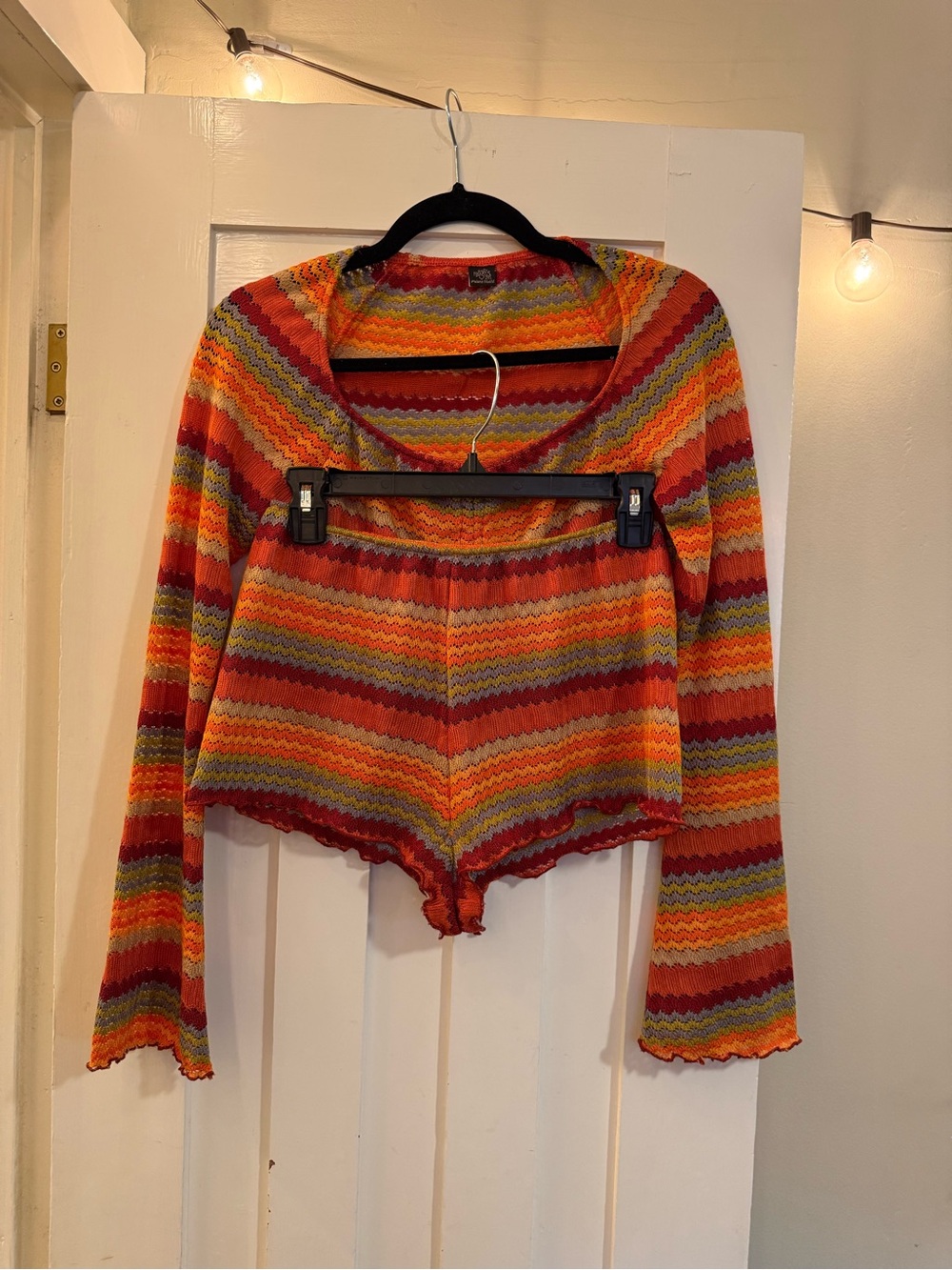 Multicolor Zigzag Knit Women's Sweater Top - Orange Stripe and bottoms crochet